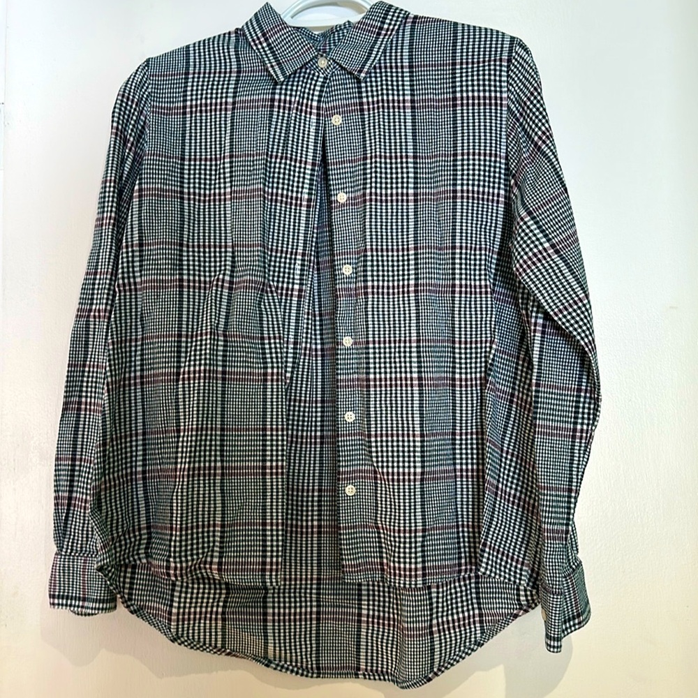 Green and burgundy vintage flannel with buttons